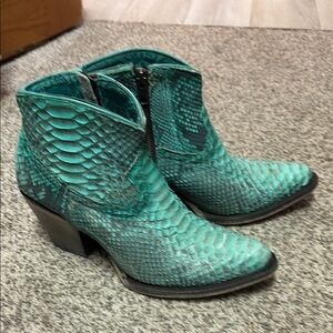 Corral Green Ankle Boots with Snakeskin Texture